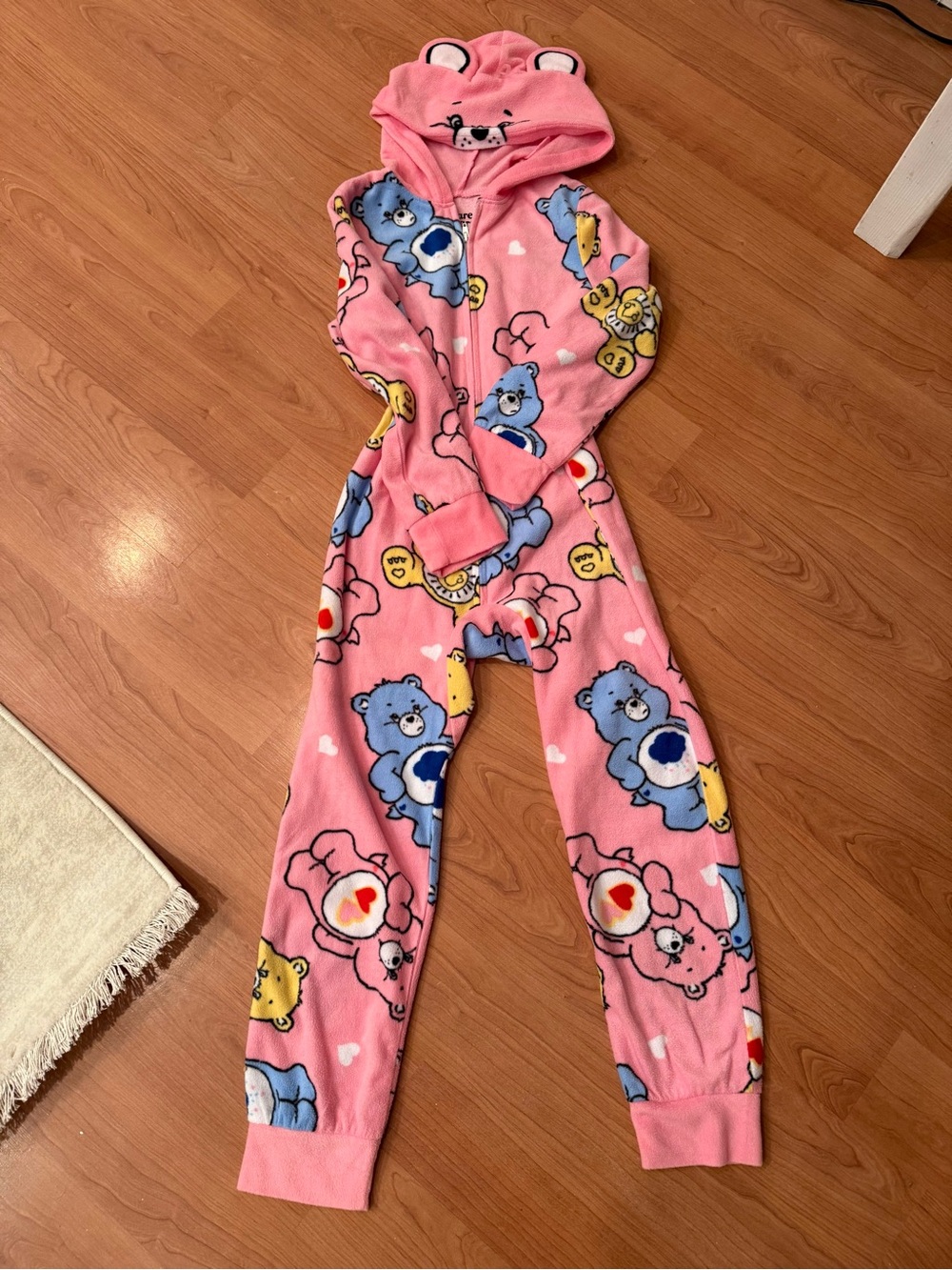 Girls Size 8 Pink Hooded One-Piece Pajamas with Bear Print
